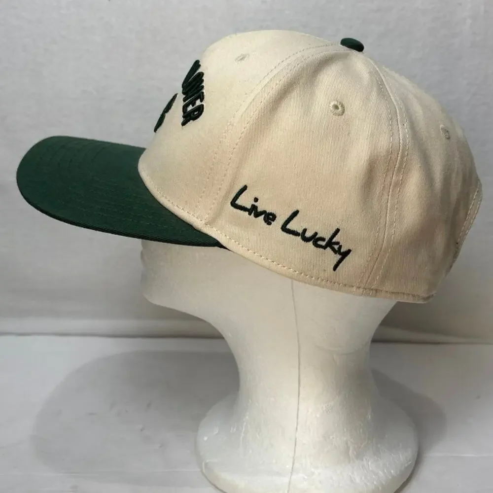 Black Clover Live Lucky Hat Cap Adjustable Strap Adult Off White/Green Golf NWOT
